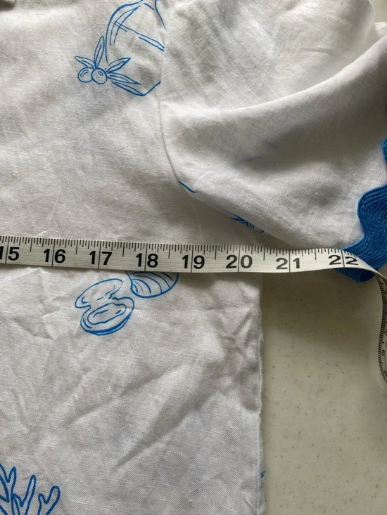 Jane and Delancey “ Ciao” White Button-Down Linen Blend Shirt with Blue Trim - Picture 5 of 6